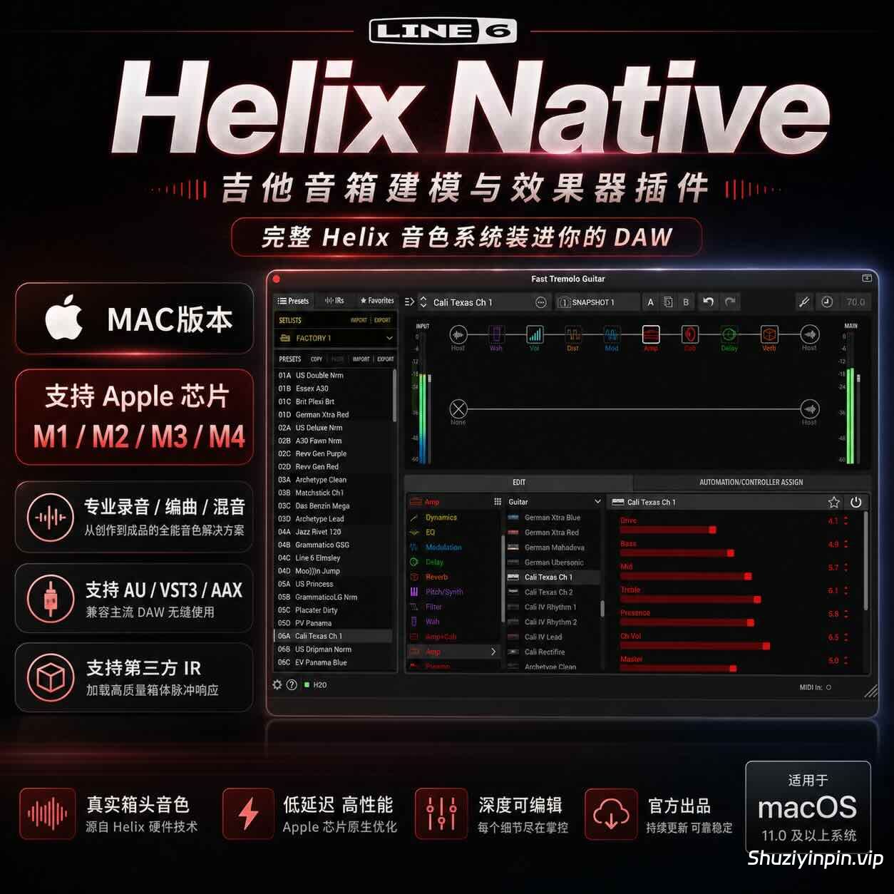 Line 6 Helix Native MAC版本 中文介绍：把完整的 Helix 音色系统装进你的 DAW